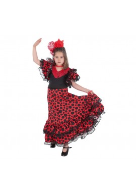 Vestido Flamenco confeccionado en lycra elasticada con 2 volantes y encaje. Bodi aparte