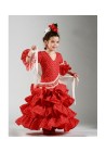 Vestido Flamenco Sevillano confeccionado en Trevira, Popelina, Lycra, Cochivo, con 4 volantes grandes plato